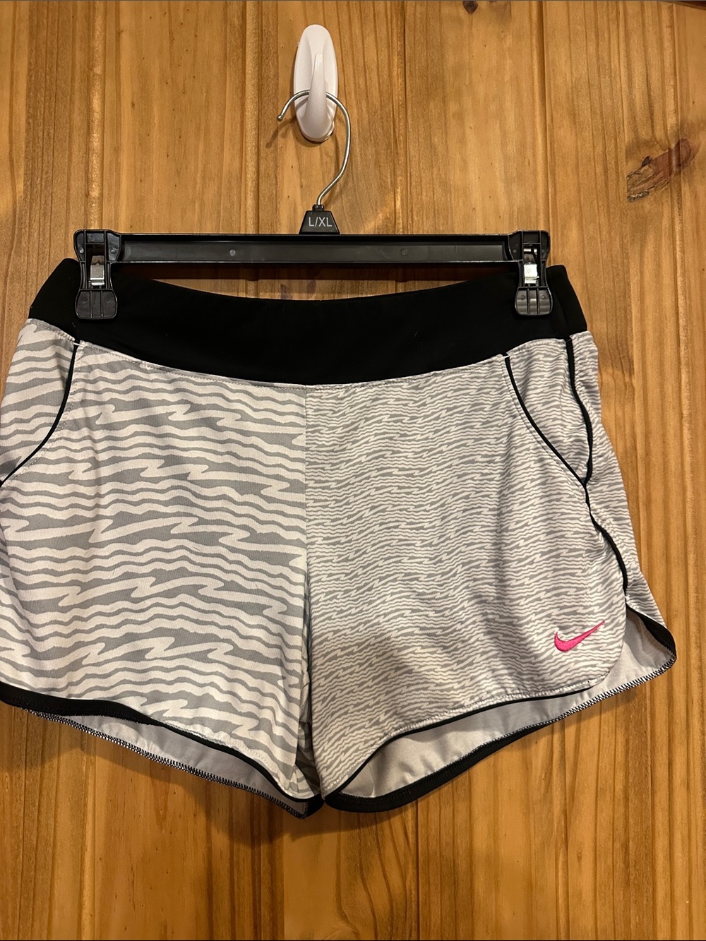 Nike Girls Gray Zebra Print Athletic Shorts with Pink Swoosh